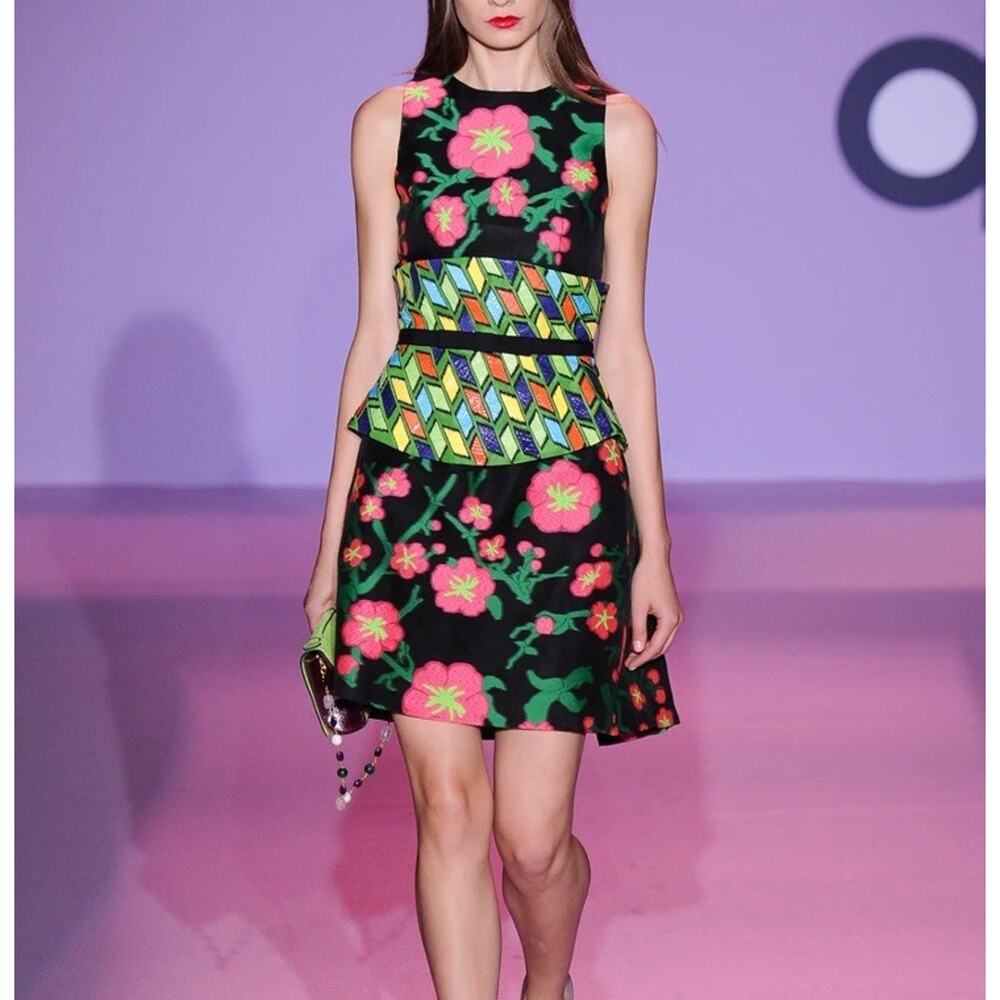 Andrew Gn Mini Dress Spring 2015 Runway Floral Jacquard NWT Bold Print Sz 36